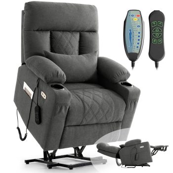 Triple Motor Power Lift Recliner with Massage and Heat, Electric Recliner Chair for Elderly, Adjustable Headrest, Infinite Position, Cup Holders, USB Ports
