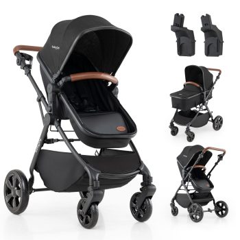 Babyjoy 2-in-1 Convertible Baby Stroller with Car Seat Adapters Reversible Seat Cup Holder