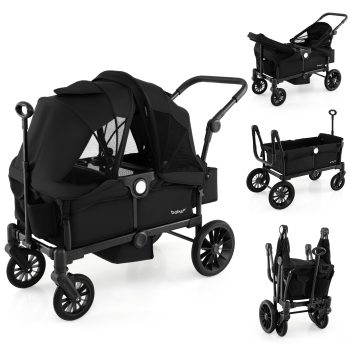 Babyjoy Wagon Stroller for 2 Kids Push Pull Double Stroller with Adjustable Handle