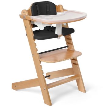 Cowiewie Wooden High Chair with 3 Tray, Toddler Feeding High Chair, 8 Height Adjustments, with Cushion and Harness