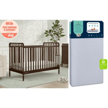 Delta Children Lily 4-in-1 Convertible & Serta SleepTrue Sparkling Sky Breathable Baby Bed Mattress and Toddler Mattress