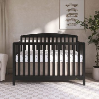 Dream On Me Odelle 5-in-1 Convertible, Converts from Baby to Toddler Bed, Daybed, Kids Bed and Full Size Bed, Three Adjustable Mattress Heights, Matte Black