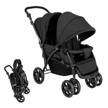 ELLEGNT Folding Twin Stroller with Tandem Seats, Adjustable Backrest, Canopy and Lockable Wheels