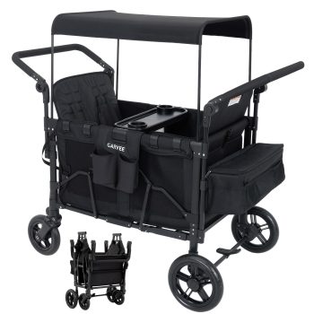 EastVita 4-Seater All Terrain Wagon Stroller for Kids with Snack Tray and Removable Canopy Black USA