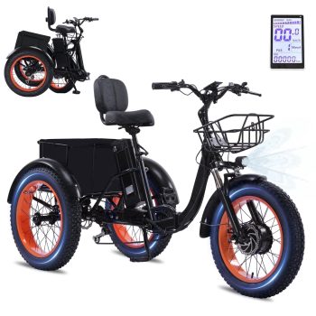YEBEI Electric Tricycle for Adults Folding E-Trike Motorized Tricycle Electric 3 Wheels Trike Powerful Peak750W Motor Electric Tricycle 48V15AH Lithium Battery Max 20MPH 20*4.0” Fat Tire
