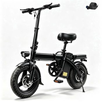 Folding Electric Bike for Adults, 14'' Mini Ebike, 48V 6Ah Removable Battery, Two Seats City Commuter Electric Bicycle, UL2849