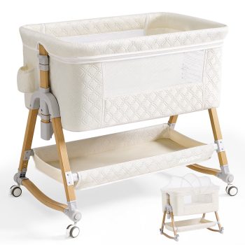 HARPPA Baby Bassinet Bedside Sleeper, 3-in-1 Cradle for Newborns with Storage & Wheels