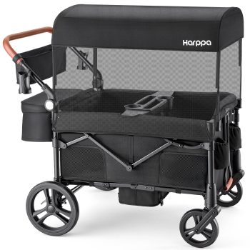 HARPPA Remy XL Foldable Wagon Stroller for 4 Kids with 5-Point Harness,Canopy