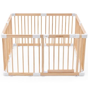 HARPPA Wooden Baby Playpen with Gate, Adjustable Panel Play Yard Fence for Toddlers, Greenguard gold certified