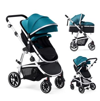 Hagaday 2-in-1 Baby Stroller, Reversible Seat, Lie-Flat Recline, Foldable Design, Adjustable Handle, Blue