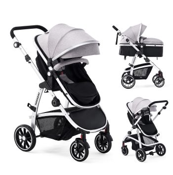 Hagaday 2-in-1 Baby Stroller, Reversible Seat, Lie-Flat Recline, Foldable Design, Adjustable Handle, Gray