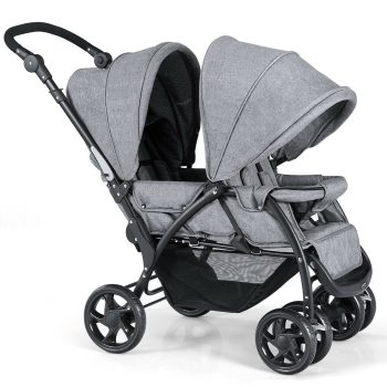 Infans Foldable Double Baby Stroller Lightweight Front & Back Seats Pushchair