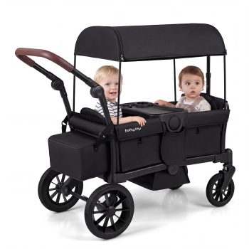 Infans Foldable Wagon Stroller for 2 Kids, Double Seater Toddler Stroller w/ Canopy