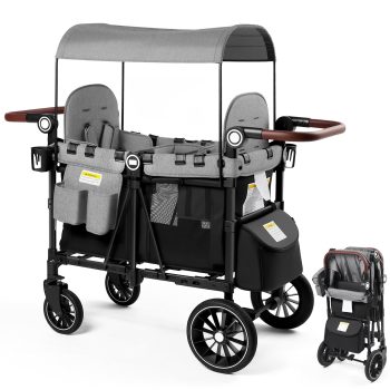 LINLUX 4-in-1 Stroller Wagon for 2 Kids, All-Terrain Wheels, Adjustable Handle
