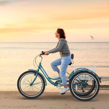 MOONCOOL Adult Tricycles with Backrest, 3 Wheel 7 Speed Trikes, 20/24/26 inch Adult Trikes, 3 Wheeled Bike for Seniors, Women, Men
