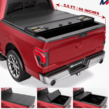MOSTPLUS 4-Fold 5.5FT Hard Truck Bed Tonneau Cover for 2010-2014 Ford F150 w/ Lamp On Top