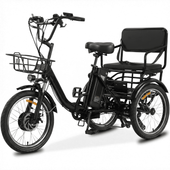 NOMIGO Two-Seat Electric Tricycle for Adults, Foldable 3 Wheel E-Bike for Errands with Rear Seat, Large Baskets and 48V Battery