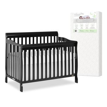 Nursery Bundle, Dream On Me Ashton 5 in 1 Convertible in Black and Crib & Toddler Mattress Bundle