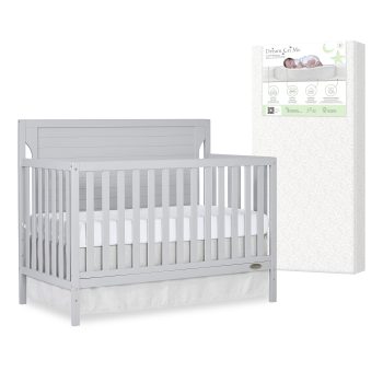 Nursery Bundle, Dream On Me Cape Cod 5 in 1 Convertible in Pebble Grey and Crib & Toddler Mattress Bundle