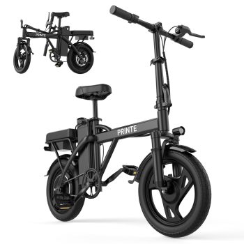 PRINTE N14PRO Class 2 Electric Bike Black 500W 48V 20MPH, 14' Mini Ebike for City Commuter for Adult with Two Seats UL2849