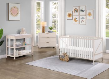 Suite Bebe Pixie Zen 3-in-1 Convertible Baby Wooden Crib With Round Spindles, in
