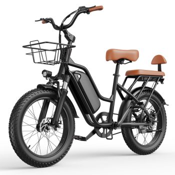 20"x3.0" Fat Tire Electric Bike for Adults, 750W E Bike with 2 Seats, 48V 20Ah Battery, 28 mph, Black with Front Basket, UL 2849