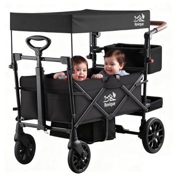 Rovique 2-Seater Foldable Wagon Stroller with Canopy, - Double Kids Push Wagon for Infant and Toddler