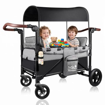 Rovique 2-Seater Wagon Stroller with Extendable Platform & Canopy - Aluminum