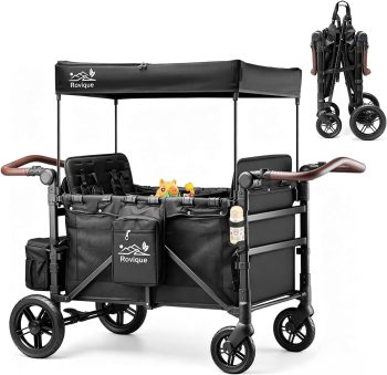 Rovique Kids 4 Seater Wagon Stroller with All-Terrain Wheels & Canopy, Lightweight Foldable Wagon