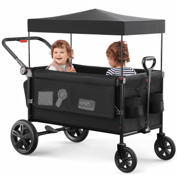 SACVON All-Terrain Stroller Wagon for Toddlers with Canopy, Parent Organizer, Adjustable Handlebar, 2 Cup Holders