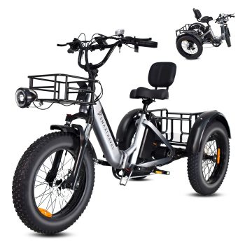 Smartravel Electric Tricycle for Adults 1200W Peak Motor 48V 30.5Ah Battery 20 Inch Fat Tires Cargo E Bike 25 MPH