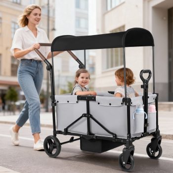 Tripland Wagon Stroller for Kids, 2-Seater Outdoor Baby Stroller with Canopy,Pull & Push Handle
