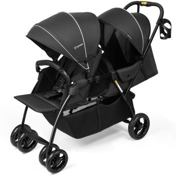 Vomeast Double Stroller for Twins, Foldable Lightweight Travel Stroller for Infant and Toddler, 5-Point Harness, Adjustable Canopy & Reclining Seat