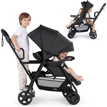 Vomeast Double Stroller, Foldable Travel Baby Stroller, Sit and Stand, Lockable Front Wheels, Dual Rear Brakes