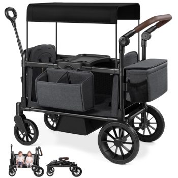Vomeast Wagon Stroller with Tray,2-Seater Wagon for Kid,Side Entry,Gray
