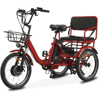 Easingo Electric Tricycle for Adults Two-Seater E-Trike Electric 3 Wheels Trike Powerful Peak 1200W 48V15AH Lithium Battery Max 20MPH 16*2.125” Fat Tire E-Tricycle Red UL2849 by SGS