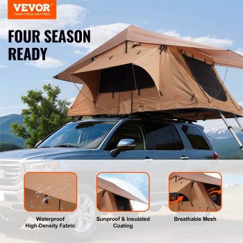 VEVOR Rooftop Tent Hard Shell, Rooftop Tent Hardshell for 2-3 Person, Folding Hard Shell Roof Top Tent with Telescopic Ladder Mattress PVC Cover Bag, Waterproof for Jeep SUV Van Truck