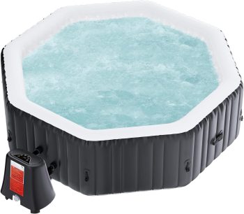77" X 77" X 25" Inflatable Hot Tub for 4-6 Person Polygon, 240 Gallon Large Portable Hottub Spa with 130 Bubble Air Jets, Blow Up Spa Bathtub with LED Control Panel, 2 Filter, Temperature up to 104°F