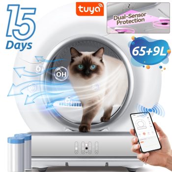 Automatic for Multi Cats, Self Cleaning, APP Control + Panel Control, Anti-Pinch Safety Design, 74 Large Capacity, Odor Control, Quiet Operation, 2 Roll Liners