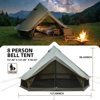 .1 Ft 4 Season Bell Tent with Stove Jack, Water-Resistant Glamping Yurt Camping Tent for 8 Person Family Outdoor Summer Party, Large Camping Shelter Cabin