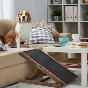 Lilypelle Foldable Pet Ramp for Small & Large dog,Adjustable Wood Dog Ramp with 4 Adjustable Heights of 13.7"-19.6" , 39.3" X17.7"W,Brown