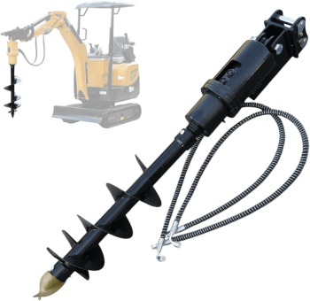 Mini Excavator Auger Drill Attachment Diameter 200mm For 0.8 to 1.5 Tons with 2 Hydraulic Hoses,or Digging Holes, Drilling Pilesf Planting