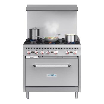 Pemberly Row 36" 6 Burner Commercial Liquid Propane Range in Stainless Steel