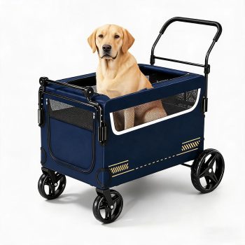 2-in-1 Heavy Duty Dog Stroller & Wagon with Ramp for Large Dogs Foldable All-Terrain Pet Cart for Medium to Large Breeds, One-Step Brake, 360 Swivel Wheels, Adjustable Handle, Holds Up to 110 lbs