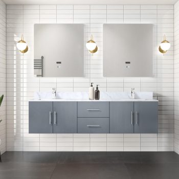 Bathroom Vanity, 72 in. W x 22 in. D Double Sink Base Cabinet in Dark Grey, Solid Wood Frame with MDF Panels, Soft Close Drawers and Open Storage Shelves for Master Bathroom, Assembled