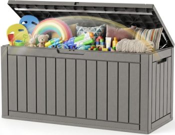 Outdoor Storage Box Waterproof, Gen 2 Resin Deck Box With Wheels | UV Protected Large Outside Storage Cabinet With Gas Struts, Ideal For Toy, Garden Storage & Patio Package Delivery Box