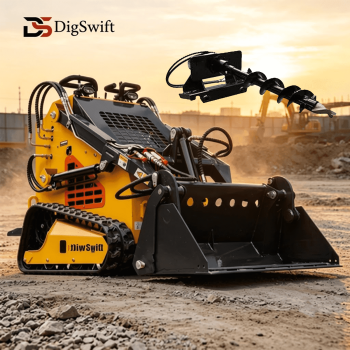 DigSwift 24 HP Mini Tracked Skid Steer Loader With 4-in-1 Bucket, Three Pump Hydraulic System, Compact Construction Machine