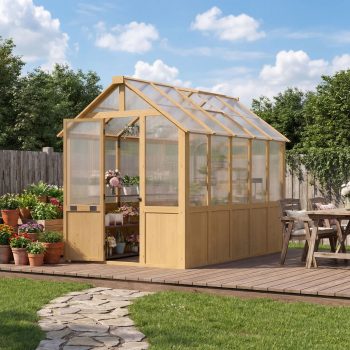 Erommy 6'x10' Outdoor Wooden Greenhouse, Heavy Duty Green House with Thickend PC Panel, Adjustable Windows, 12/16 Plant Hooks and Lockable Door for Garden,Backyard