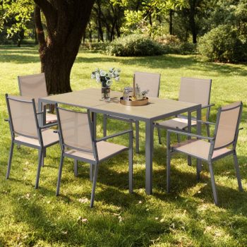 Outdoor Dining Set,7-Piece Lofka Patio Furniture Sets for 6 Persons,Space Efficient Stackable Chairs & Rectangular Table for Small Yards,Gardens,Pool Areas