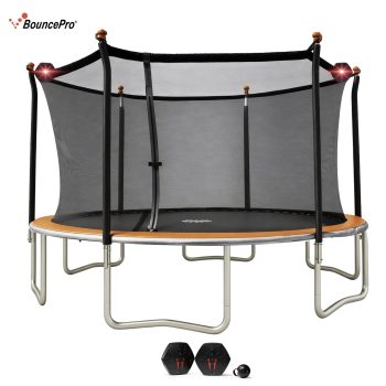 Sportspower BouncePro 15ft Trampoline Meets ASTM Safety Standards, Heavy-Duty Rust-Resistant Steel Frame, UV-Resistant Jump Mat, Safety Net & Electronic Target Game